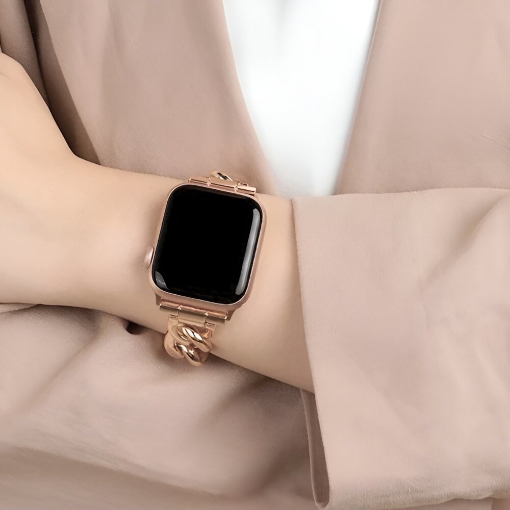 Stylish Metal Adjustable Strap Chain Stainless Band For Apple Watch - Rosegold - Picture 9 of 13